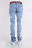 Light Blue Extended Skinny Jeans with Custom Embroidery Logo